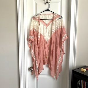 Dusty Rose scarf/ cover up. Small. Ivory lace inset details.